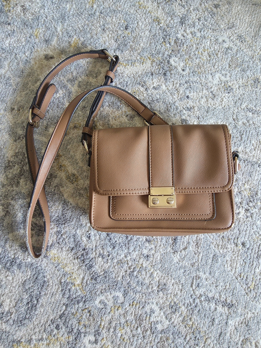 Classic Tan Crossbody Bag with Gold Hardware